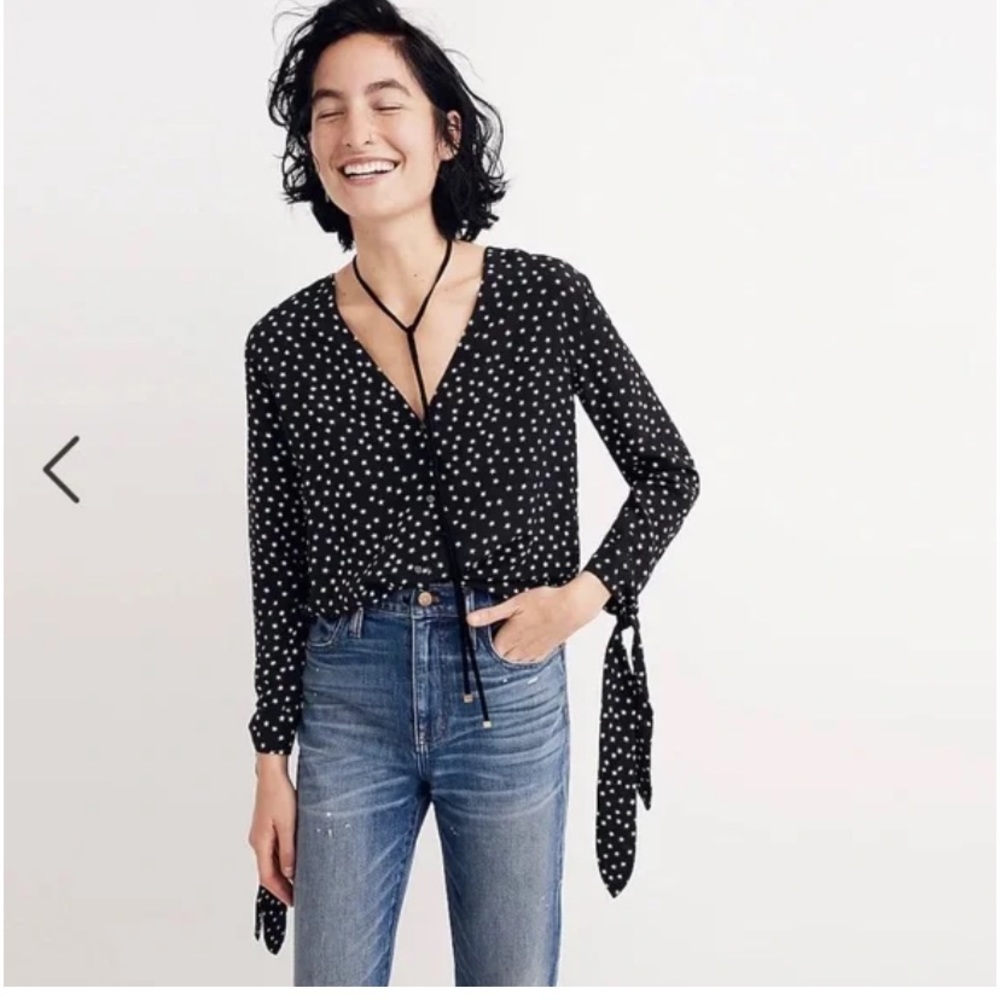 Madewell v neck silk shirt with stars